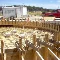 Installing spray ring fountain forms and rebar in preparation for concrete pour